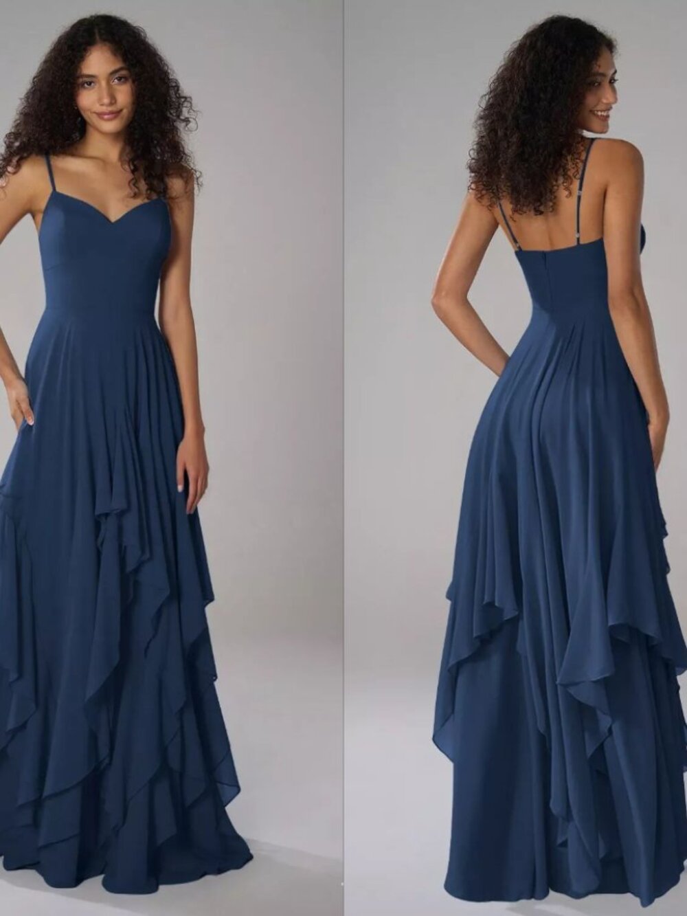 AW Bridal Arabella Navy Chiffon Tiered A-Line Bridesmaid Dress US 10 NWOT